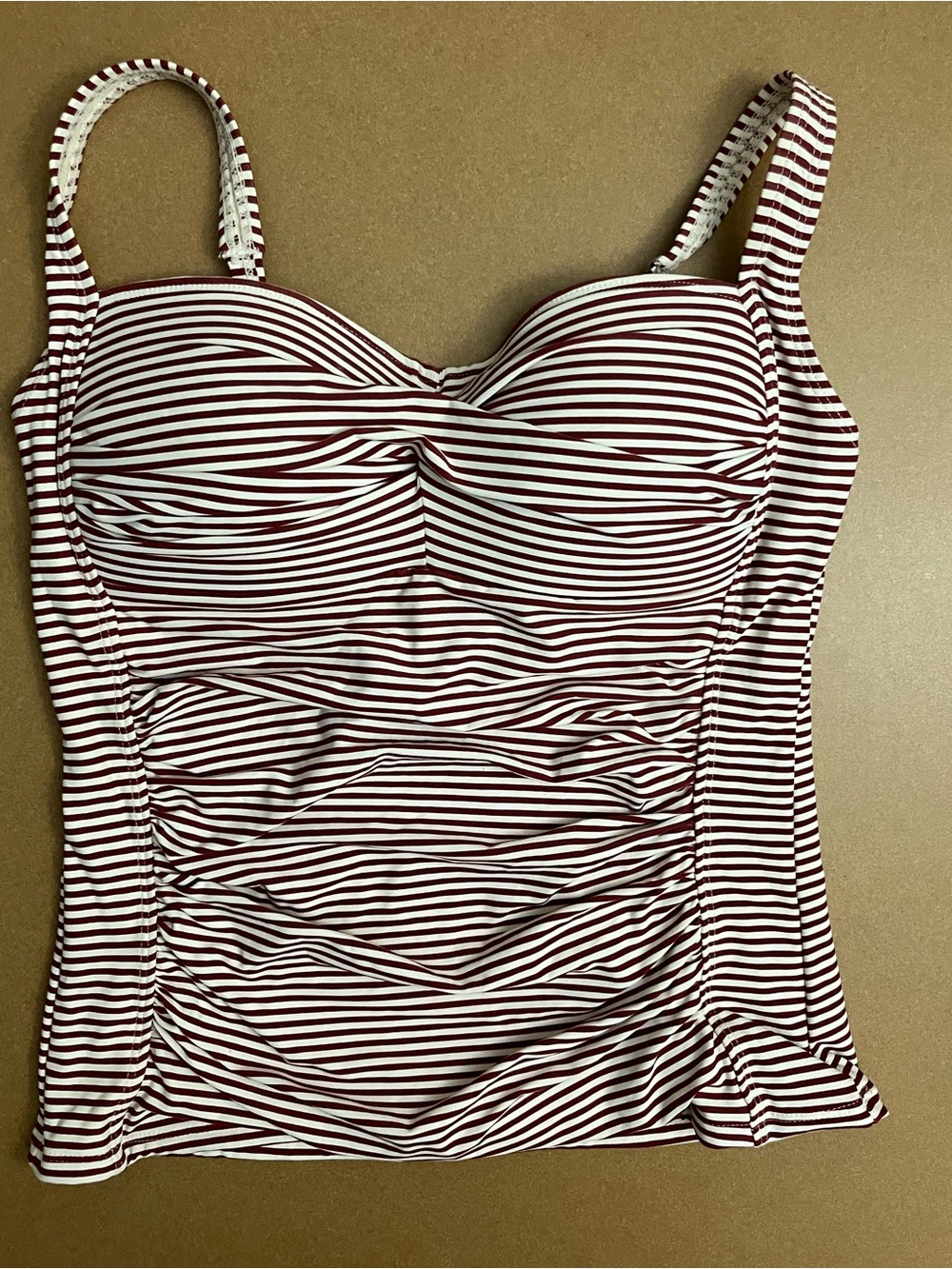 NIP Tuck Women's Swim Multi Fit Cup Burgundy White Striped Tankini. Size 6